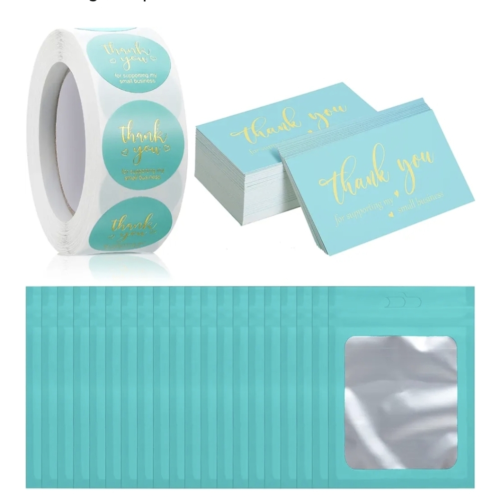 Thank You Cards and Stickers Set - Teal and Gold